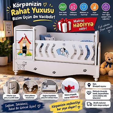 Təknəfərlik uşaq çarpayıları: Oğlan və qız üçün, İşlənmiş, Çarpayı, Matras ilə, Siyirməli — 1