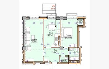 Продажа квартир: 2 комнаты, 69 м², Элитка, 5 этаж, ПСО (под самоотделку)