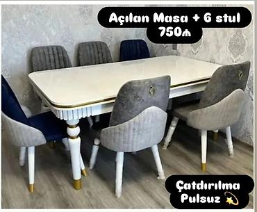 heyet ucun oturacaqlar: Açılan stol + 6 stul dəsti - Rəng: ağ masa üstü, qızılı detallarla; — 1