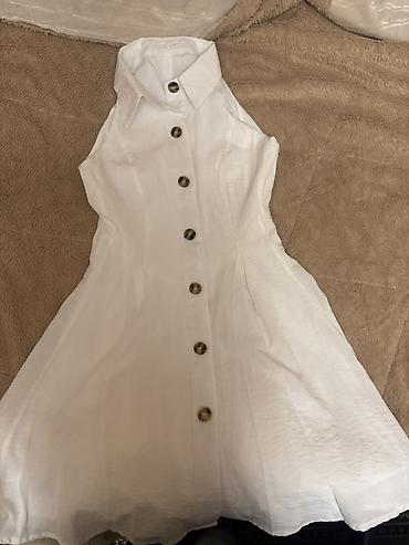 espadril: Ağ rəngli qadın paltar/köynək-don - Model: yaxalı, qolsuz, ön hissəsi — 4