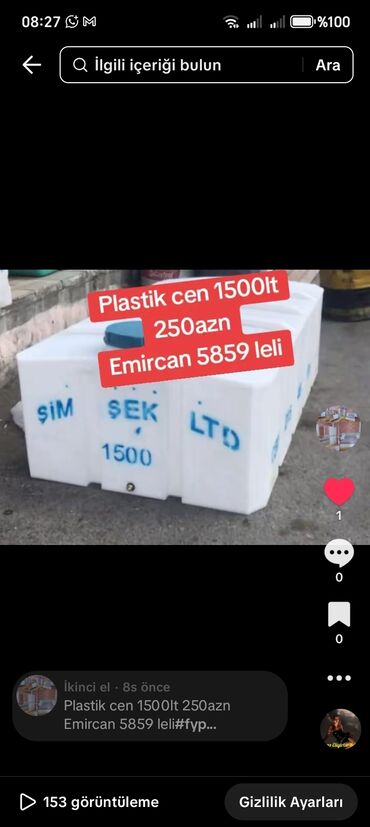 tikinti matrialları: Palstik cen 250 azn 1500 lt. Emircan