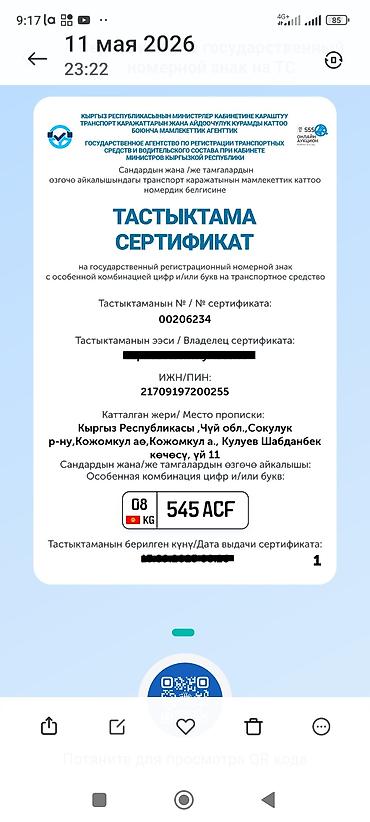 Аксессуары и тюнинг: Сертификат на государственный регистрационный номер с особой — 1