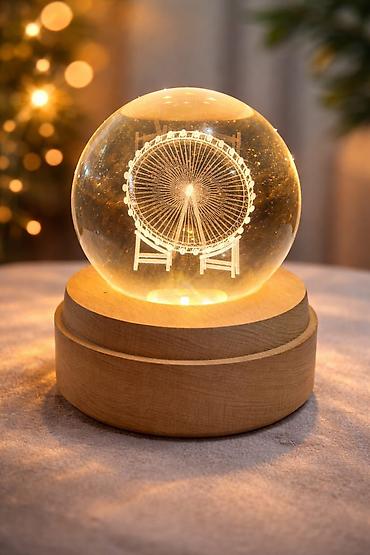 gece lanpası: Şüşə kürə LED masa lampası – “Ferri çarx” 3D oyma dizaynlı, Bluetooth — 1