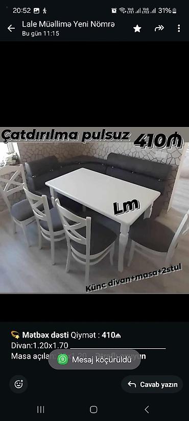 kohnə divan aliram: 💫 *Mətbəx dəsti* Qiymət : *410₼* Divan:1.20x1.70 — 3