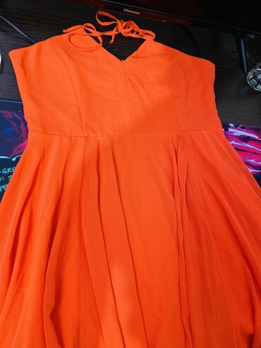 вечерние платья оранжевого цвета: Вечернее платье, Короткая модель, Без рукавов, L (EU 40)