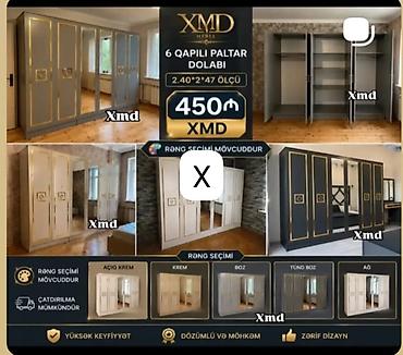 Ev üçün mebel: 6 qapılı paltar dolabı – XMD Mebel Ölçü: 2.40 × 2 × 47 sm Qiymət: 450 — 1