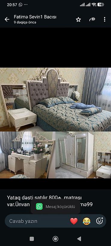 Yataq dəsti satılır 800₼. matrası var.Ünvan 20 yanvar. 0099. Fatimə99
