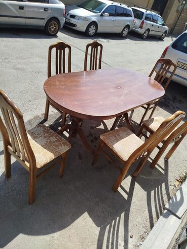 Taburetlər: Qonaq otağı üçün, İşlənmiş, Açılmayan, Oval masa, 6 stul