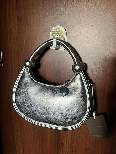 dolce gabbana card holder: Gümüşü rəngli mini çiyin/əl çantası - Forma: aypara (hobo/baguette — 2