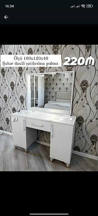 2 el mebiler: Ağ rəngli makiyaj masası və güzgü dəsti - Ölçü: 160 x 120 x 40 sm - — 1