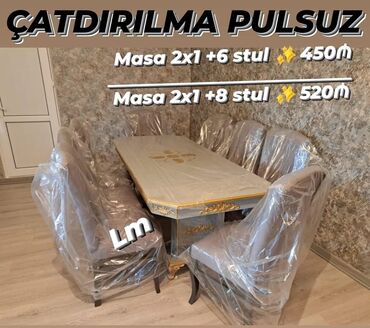 stol stul 2 ci el: Для гостиной, Новый, Нераскладной, Прямоугольный стол, 6 стульев, Азербайджан