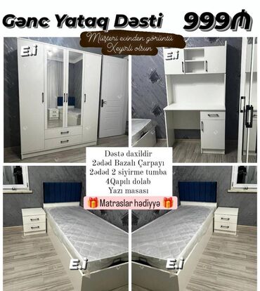 Masa və oturacaq dəstləri: İkinəfərlik çarpayı, Dolab, Termo, 2 tumba, Azərbaycan, Yeni