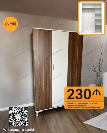 Açılan, 3 qapılı Düz dolab, Qarderob, paltar dolabı