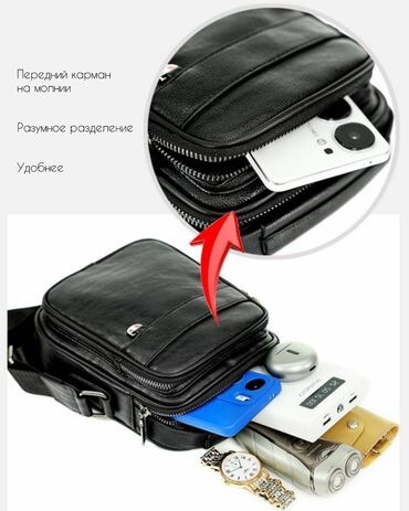 Барсетки: Барсетка, Материал: Экокожа, Регулируемый ремень, Новый — 13