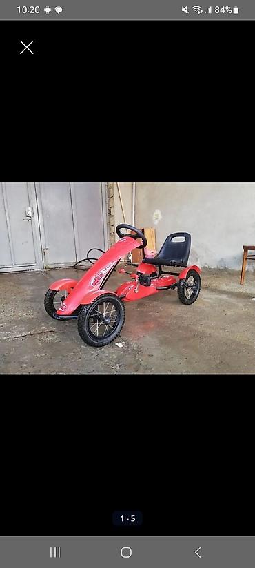 masın oyunları: Uşaq üçün pedallı qart (go-kart) – qırmızı rəngli, 4 təkərli — 2
