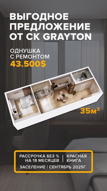 земля 1 гектар: 1 комната, 35 м², 4 этаж, Дизайнерский ремонт