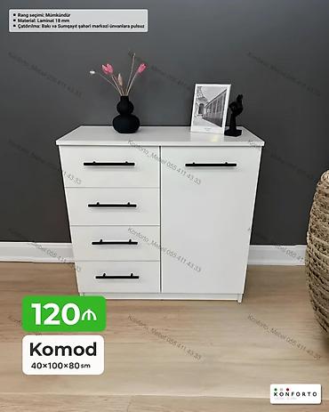 Komodlar: Ağ rəngdə, müasir dizaynlı komod - Ölçü: 40×100×80 sm - Material: 18 — 1