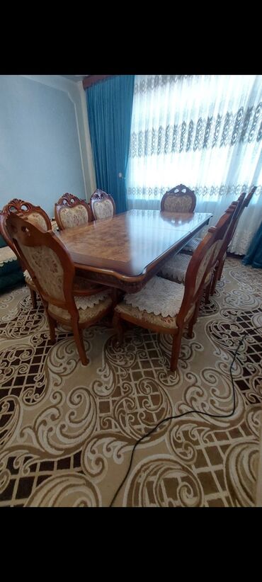 taxta ikinci el: Для гостиной, Б/у, Раскладной, Прямоугольный стол, 8 стульев
