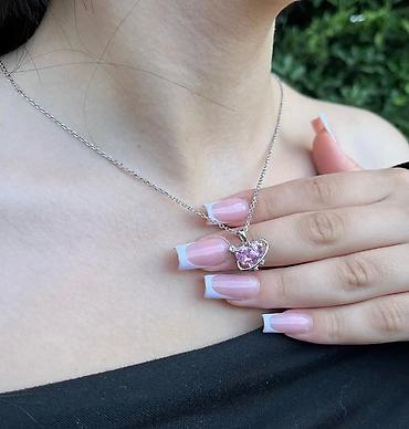 silver: Gümüş zərif boyunbağı – ürək formalı çəhrayı daşlı kulon 💎 925 əyar — 2