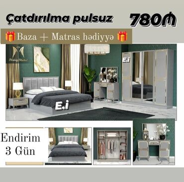 damla mebel yataq desti: *Yataq dəsti 780Azn 🎁Baza + Matras hədiyyə🎁* ✔️Rəng seçimi var ✔️ Ölçü