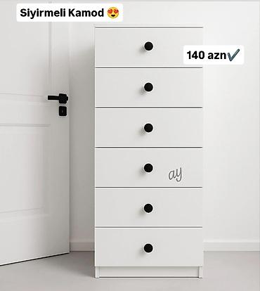 komputer sekilleri: Sıyırməli kamod – 6 çekmecəli, minimal dizayn. - Rəng: ağ, qara düymə — 1