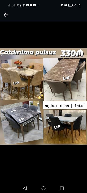 Masa və oturacaq dəstləri: Mətbəx üçün, Yeni, Açılan, Oval masa, 4 stul — 9