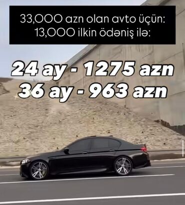 Digər avto xidmətlər: 33,000 AZN dəyərində avtomobil üçün 13,000 AZN ilkin ödənişlə kredit