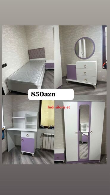 Uşaq və gənc otağı üçün dəstlər: Qız üçün, Yeni, Yazı masası, Dolab