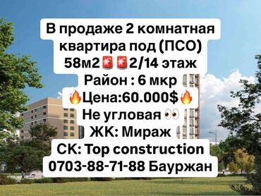 Продажа домов: 2 комнаты, 58 м², Элитка, 2 этаж, ПСО (под самоотделку)