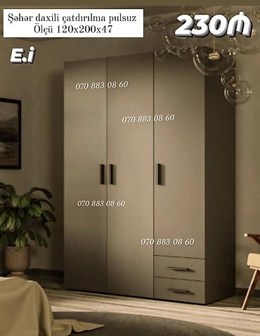 paltar dolab: Üç qapılı qarderob - Ölçü: 120×200×47 sm - Dizayn: minimal və müasir — 1