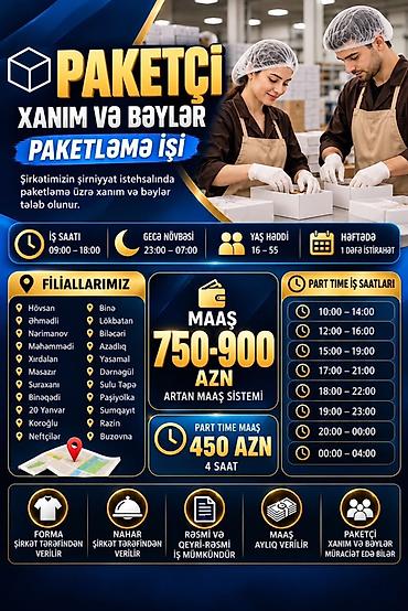 nur corek: Qablaşdırıcı tələb olunur, İstənilən yaş, Təcrübəsiz, Aylıq ödəniş — 1