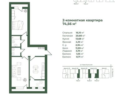 кварита: 2 комнаты, 75 м², Элитка, 12 этаж, ПСО (под самоотделку)
