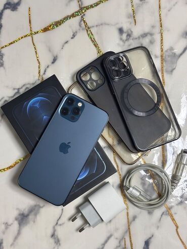 Apple iPhone: IPhone 12 Pro Max, 256 GB, Pacific Blue, Zəmanət, Simsiz şarj, Face ID