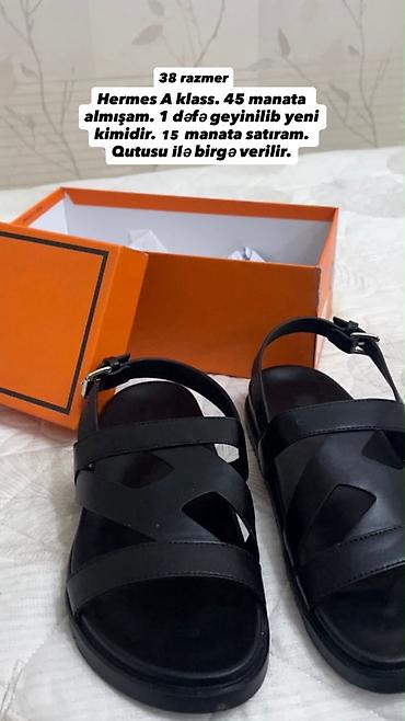 hermes şəpik: Hermes A klass sandalet - Ölçü: 38 - Rəng: qara - Model: çoxzolaqlı — 1