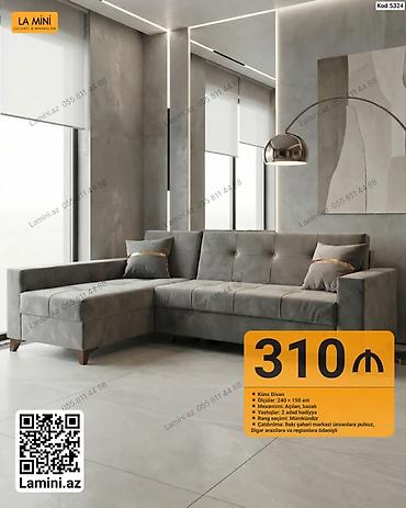 Диваны: LA MINI künc divan - Ölçülər: 240 × 150 sm - Mexanizm: açılan, bazalı — 1