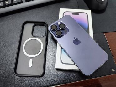 Apple iPhone: IPhone 14 Pro, Новый, 256 ГБ, Deep Purple, Защитное стекло, Чехол, Коробка, 98 %