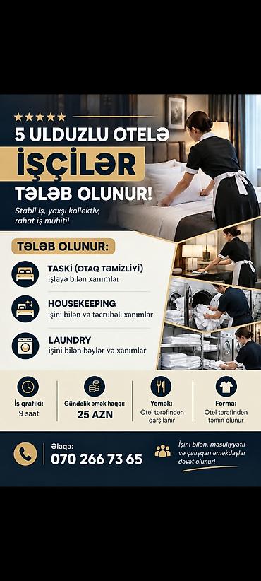 kafe işi: Xadimə tələb olunur, Gündəlik ödəniş, İstənilən yaş, Təcrübəsiz — 1