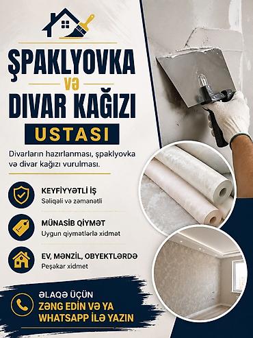 Şpaklyovka və divar kağızı ustası Xidmətlər: - Divarların lalafo.az -da Şpaklyovka və divar kağızı ustası Xidmətlər: - Divarların