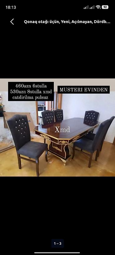 saloglu mebel gence: Qonaq otağı üçün, Yeni, Açılmayan, Dördbucaq masa, 6 stul — 1