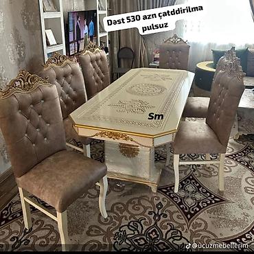 yemek stol: Qonaq otağı üçün, Yeni, Açılmayan, Dördbucaq masa, 6 stul — 1