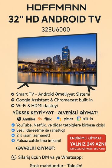 azercell wifi router: Yeni Televizor Hoffmann Led 32" HD (1366x768), Ünvandan götürmə, Pulsuz çatdırılma, Rayonlara çatdırılma