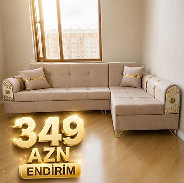 Künc divan dəsti – zərif bej rəngdə, qızılı dekor detalları ilə. - L