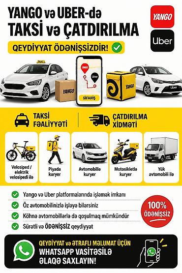 ay surucu: Taksi sürücüsü tələb olunur, Şəxsi nəqliyyat vasitəsi ilə, Aylıq ödəniş — 1