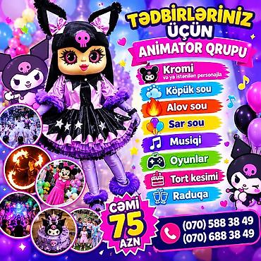 Tədbirlər üçün Animator Qrupu – Kromi və ya istənilən personaj Paketə lalafo.az -da Tədbirlər üçün Animator Qrupu – Kromi və ya istənilən personaj Paketə