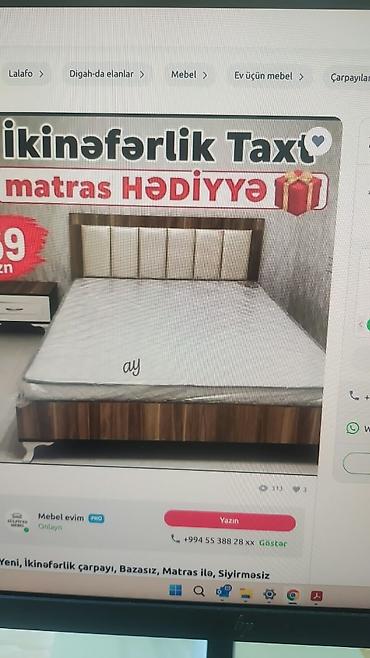 Yeni, İkinəfərlik çarpayı, Bazasız, Matras ilə, Siyirməsiz