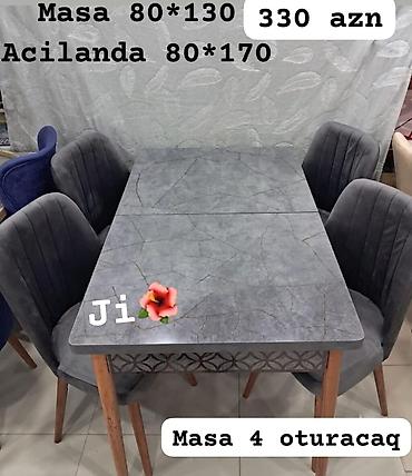 stol ayaqları: 4 oturacaqlı açılıb-böyüyən masa dəsti. Masa qapalı vəziyyətdə 80x130 — 2