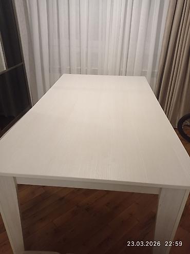 hesir stol: Ağ rəngli, müasir dizaynlı masa - Ölçü: təxmini 160×80 sm (geniş — 3