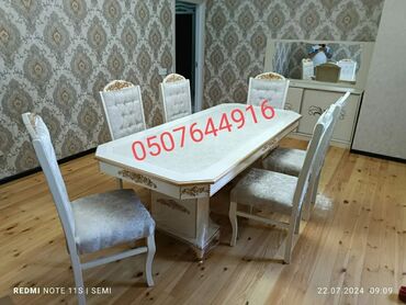 Masa və oturacaq dəstləri: Qonaq otağı üçün, Yeni, Açılan, Dördbucaq masa, 6 stul — 8