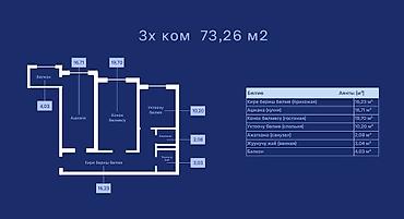 capital holding: 3 комнаты, 73 м², Элитка, 6 этаж, ПСО (под самоотделку) — 2