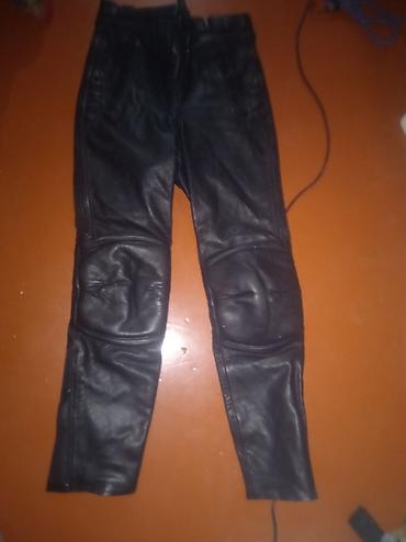 moto salvar: Qara dəri motosiklet şalvarı - Material: qalın, dayanıqlı dəri S — 2
